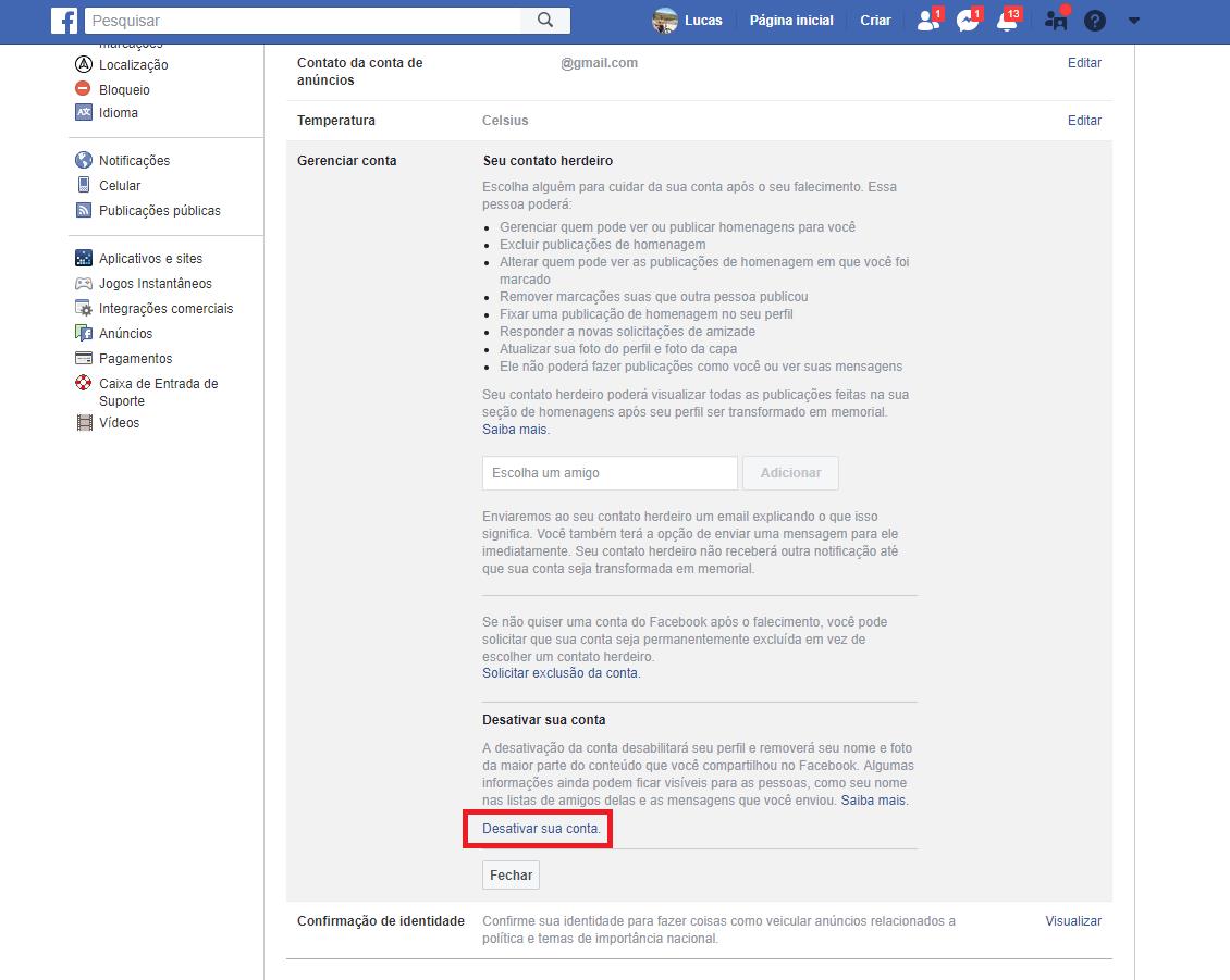 Como excluir Facebook ou Desativar temporariamente sua conta